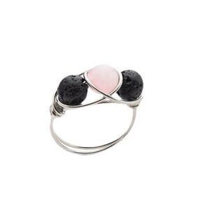 VITALITY Rose Quartz & Lava Stone Aromatherapy Diffuser Ring  Size 6 Silver New